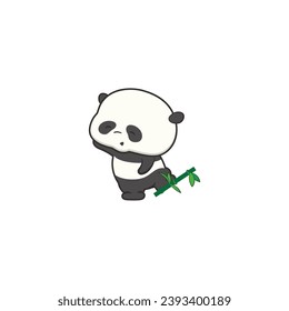 set of cute pandas carrying bamboo illustration