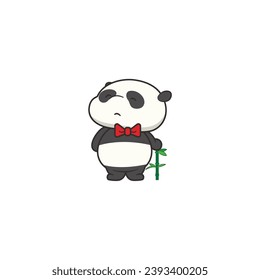 set of cute pandas carrying bamboo character