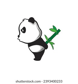 set of cute pandas carrying bamboo doodle