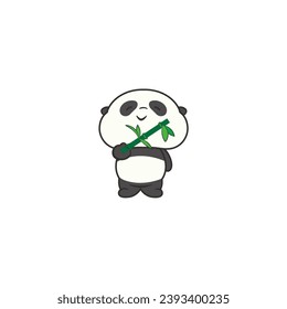 set of cute pandas carrying bamboo animal
