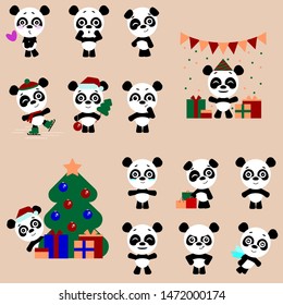 Set of cute pandas character with different emotions. Vector cartoon panda character. Vector collection.