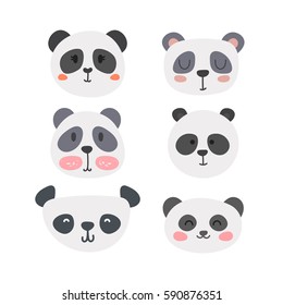 Set of cute pandas. Funny doodle animals. Little panda in cartoon style. Vector illustration