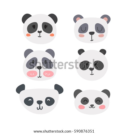 Set of cute pandas. Funny doodle animals. Little panda in cartoon style. Vector illustration