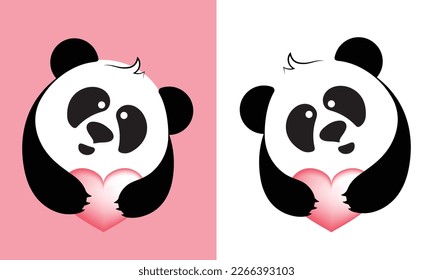 Conjunto de lindos pandas con corazón. Ilustración vectorial simple en estilo plano para el diseño.