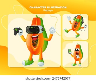 Set of cute papaya characters and technology. Perfect for kids, merchandise and sticker, banner promotion or blog
