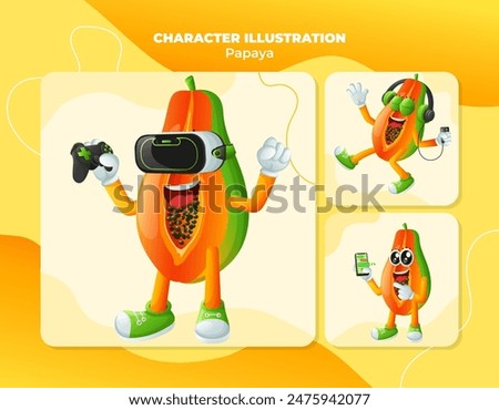 Set of cute papaya characters and technology. Perfect for kids, merchandise and sticker, banner promotion or blog
