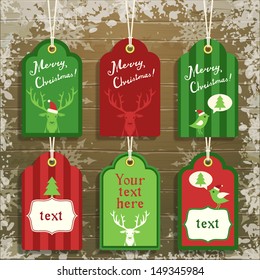 set of cute paper christmas tags, vector illustration, eps10