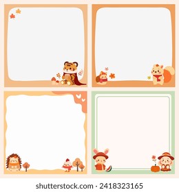 Set of Cute paper memo, note memo and sticky note with illustrations of autumn.Template for planners, checklists, notepads, cards and other office supplies.Vector illustration in cartoon style.