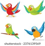 Set of Cute Parrot cartoon collection, isolated on white background