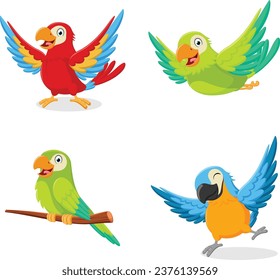 Set of Cute Parrot cartoon collection, isolated on white background