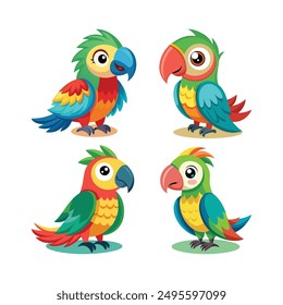 A Set of Cute Parrot Illustrations - Ideal for T-shirt Design, Hoodie Design, Pillow Cover Design, and More