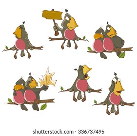 Set of Cute Parrots for You Design. Cartoon Character