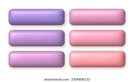 Set of cute pastel 3d buttons for web design. 3d realistic design element. vector illustration.