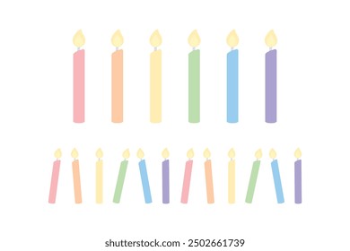 Set of cute pastel candles illustration. Baby and kids party decoration.