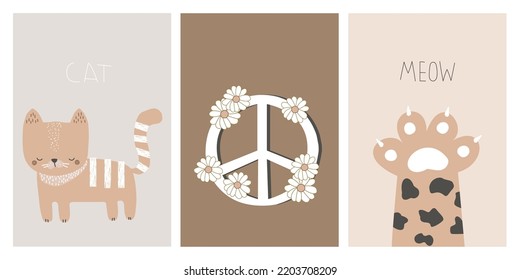 Set of cute pastel childish cards. Vector hand drawn illustration.