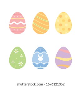 Set of cute pastel colored Easter eggs. Flat vector illustration. 