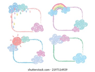 Set of cute pastel crayon drawing frames. Set of cute pastel rainbow frame.