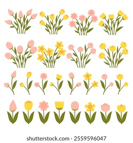 Set of cute pastel flowers 