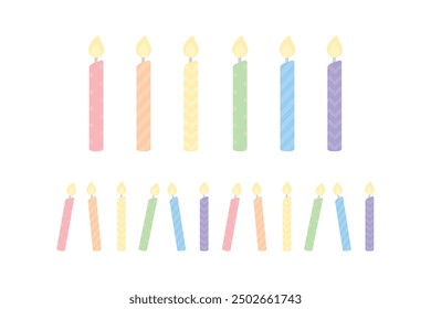 Set of cute pastel patterned candles illustration. Baby and kids party decoration.