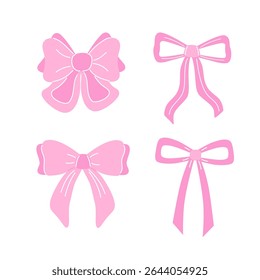 Set of cute pastel pink bows in hand-drawn vector style. Perfect for prints, cards, fashion, and web.