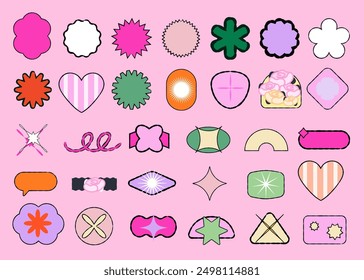 Set cute pastel shapes colorful various hand drawn abstract shapes, strokes and doodles. Childish cute drawing. Modern design elements. Vector texture.