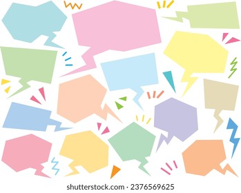Set of cute pastel-colored speech bubbles with zigzag tails