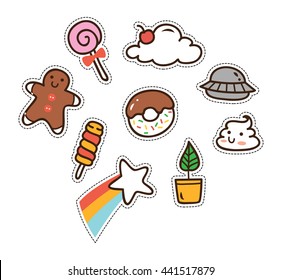 set of cute patch isolated on white background
