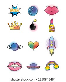 set cute patch style fashion decoration