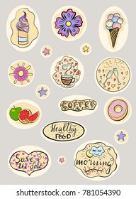 Set of cute patches in happy lifestyle concept. Vector set of cool stickers for girls.