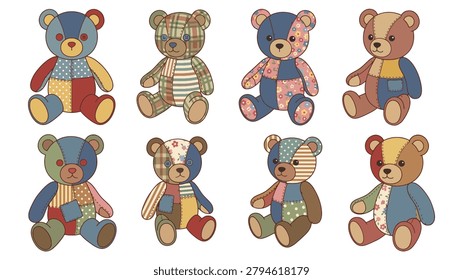 Set cute patchwork teddy