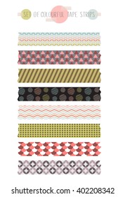 set of cute patterned washi tape strips