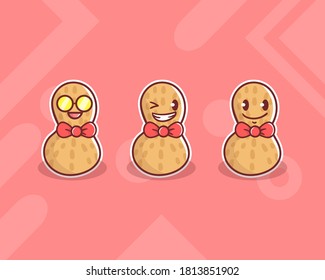 set of cute peanut logo with optional appearance. premium kawaii vector