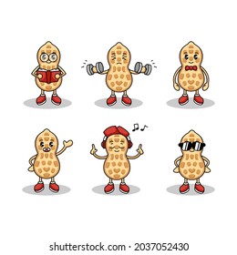 Set of cute peanut mascot logo design