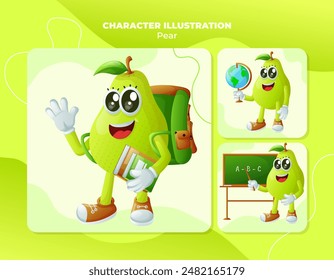 Set of cute pear characters in education. Perfect for kids, merchandise and sticker, banner promotion
