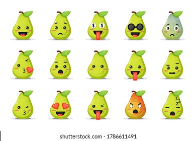 Set of cute pear with emoticons