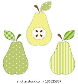 Set of cute pears as retro fabric applique