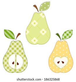 Set of cute pears as retro fabric applique