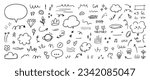 Set of cute pen line doodle element vector. Hand drawn doodle style collection of speech bubble, arrow, firework, star, heart, flower. Design for decoration, sticker, idol poster, social media.