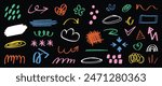 Set of cute pen line doodle element vector. Hand drawn doodle collection of heart, arrows, scribble, speech bubble, mark, flower, cloud, crown. Design for print, cartoon, card, decoration, sticker.