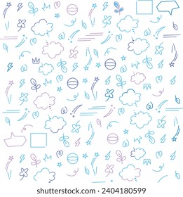 Set of cute pen line doodle element vector. Hand drawn doodle style collection of heart, arrows, scribble, flower, star, butterfly, bee, words. Design for print, cartoon, card, decoration, sticker.