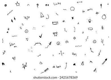Set of cute pen line doodle element vector. 