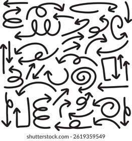 Conjunto de linda línea de pluma doodle elemento Vector. Dibujado a mano doodle colección de flechas. Diseño para impresión, dibujos animados, tarjeta, decoración, pegatina.