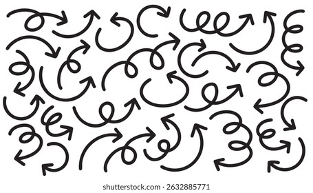 Set of cute pen line doodle element vector. Hand drawn doodle collection of arrows. Design for print, cartoon, card, decoration, sticker.