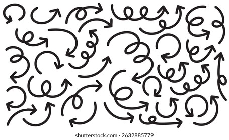 Conjunto de linda línea de pluma doodle elemento Vector. Dibujado a mano doodle colección de flechas. Diseño para impresión, dibujos animados, tarjeta, decoración, pegatina.