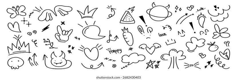 conjunto de bonito caneta linha doodle elemento vetor mão desenhada