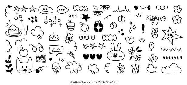 conjunto de bonito caneta linha doodle elemento vetor mão desenhada