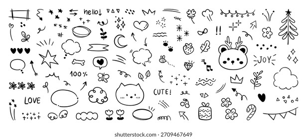 set of cute pen line doodle element vector hand drawn 