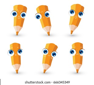 Set of Cute Pencil Characters : Vector Illustration