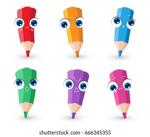 Set of Cute Pencil Characters : Vector Illustration