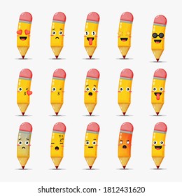 Set of cute pencil with emoticons